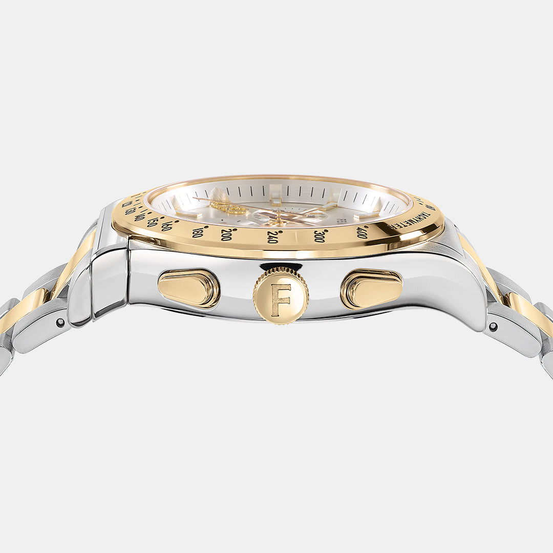 Ferragamo Salvatore 1927 Chrono Silver Dial Two Tone Steel Strap Watch for Men - SFKZ00523