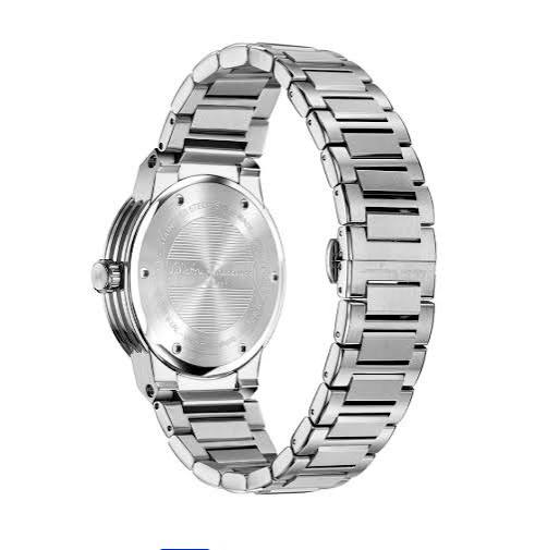 Ferragamo Salvatore 1927 watch caseback showing silver steel case and bracelet detail