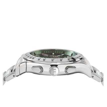 Side profile view of watch case and pushers