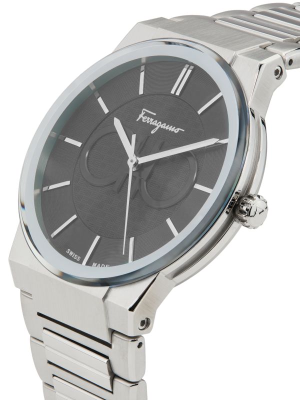 Ferragamo Salvatore Sapphire watch side angle view with steel bracelet
