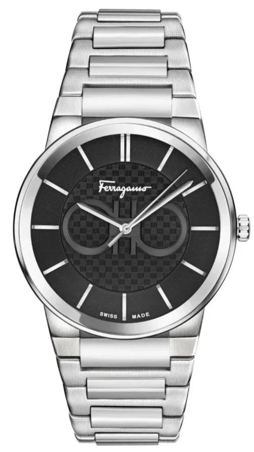 Ferragamo Salvatore Sapphire watch with black dial and silver steel bracelet