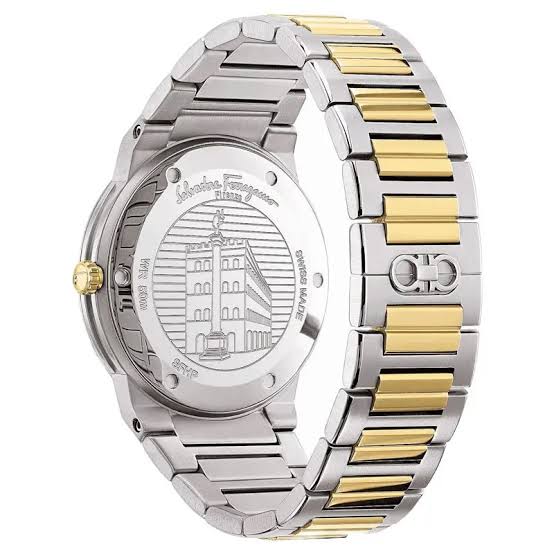 Ferragamo Swiss Made Quartz Two Tone Stainless Steel Silver Dial 41mm Watch - SFHP520