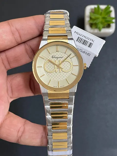 Ferragamo Swiss Made Quartz Two Tone Stainless Steel Silver Dial 41mm Watch - SFHP520