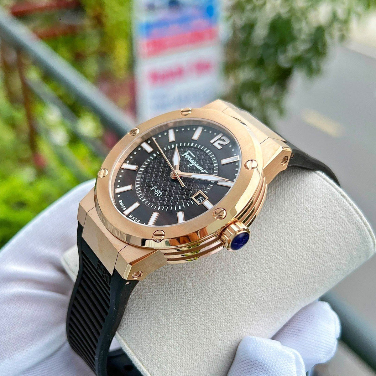 Ferragamo Swiss Made Quartz Brown Silicone Strap Brown Dial 44mm Men's Watch SFHY02522