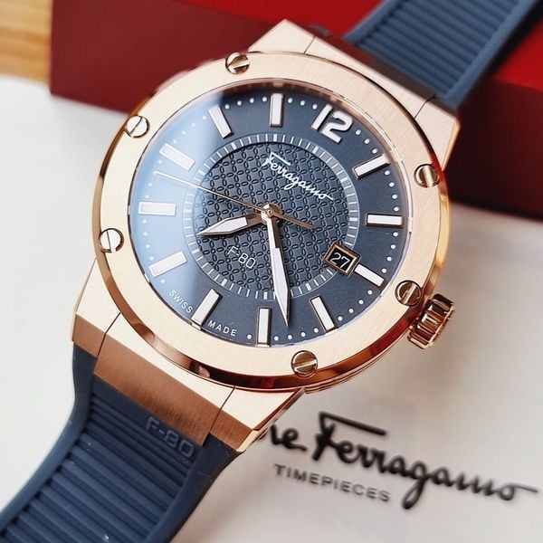 Ferragamo Swiss Made Quartz Brown Silicone Strap Brown Dial 44mm Men's Watch SFHY02522