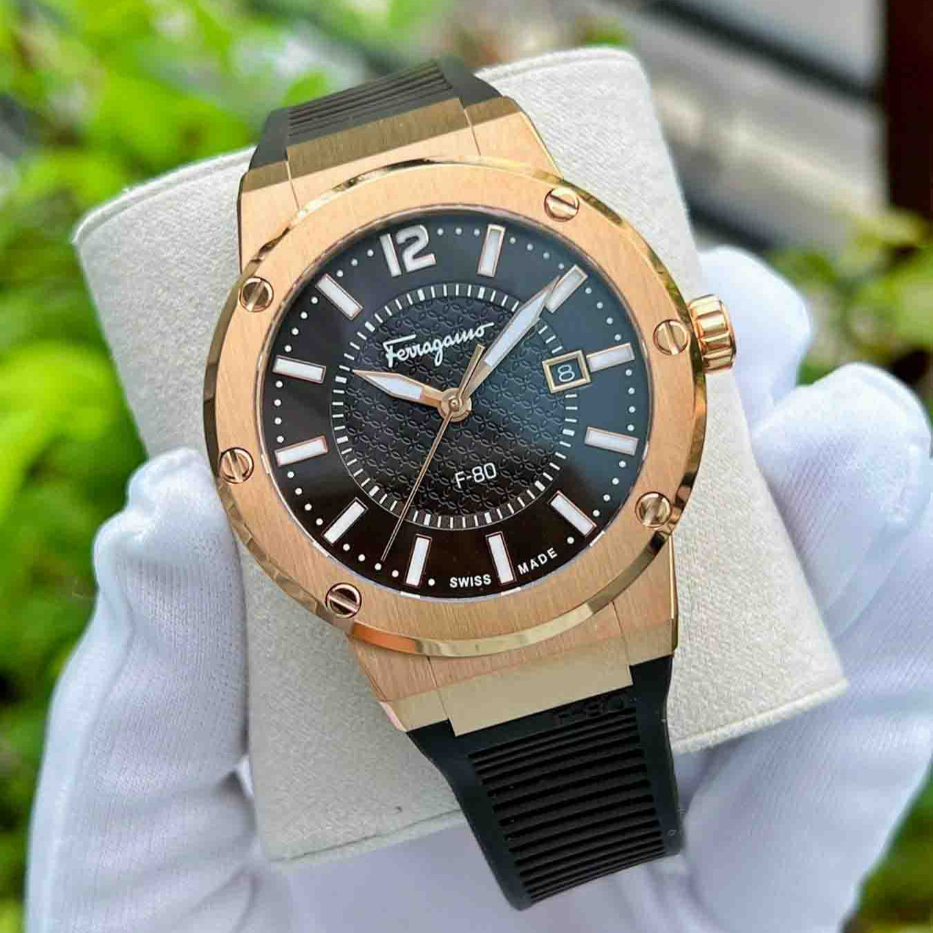 Ferragamo Swiss Made Quartz Brown Silicone Strap Brown Dial 44mm Men's Watch SFHY02522