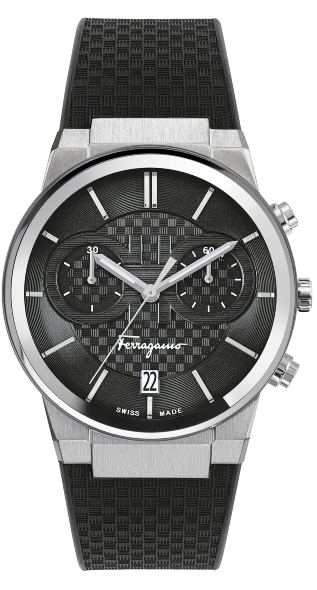 Ferragamo Chronograph Quartz Black Strap & Steel Dial 42mm Men's Watch - SFME00121