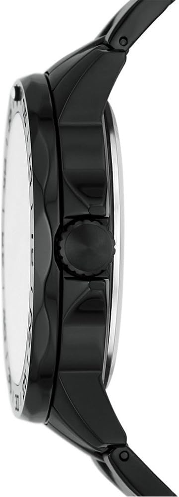 Fossil Bannon watch side profile showing case depth and black-tone stainless steel bracelet