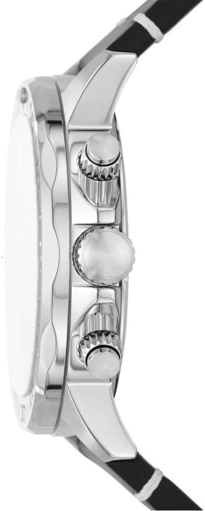 Side profile of Fossil Bannon chronograph watch showing case thickness and pushers