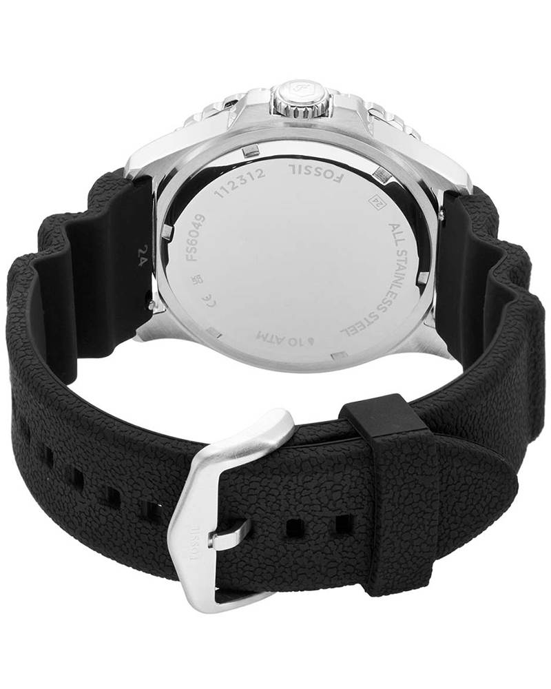 Fossil Blue (46mm) Blue Dial / Black Silicone Strap Men's Watch - FS6049
