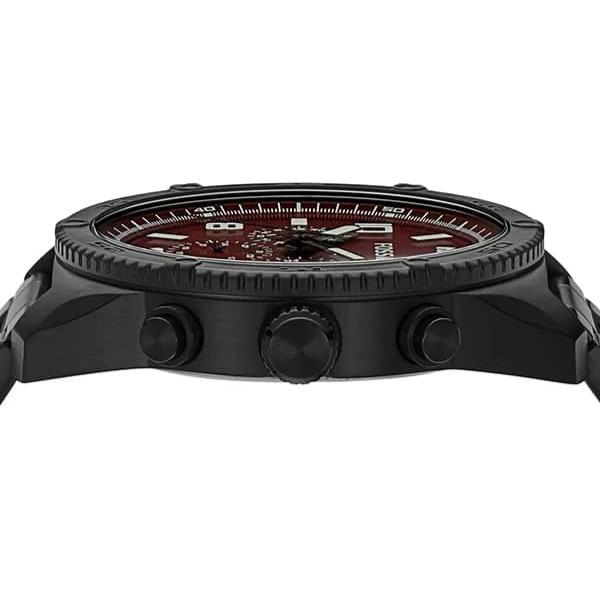 Fossil Quartz Black Stainless Steel Burgundy Dial 50mm Men's Watch BQ2803