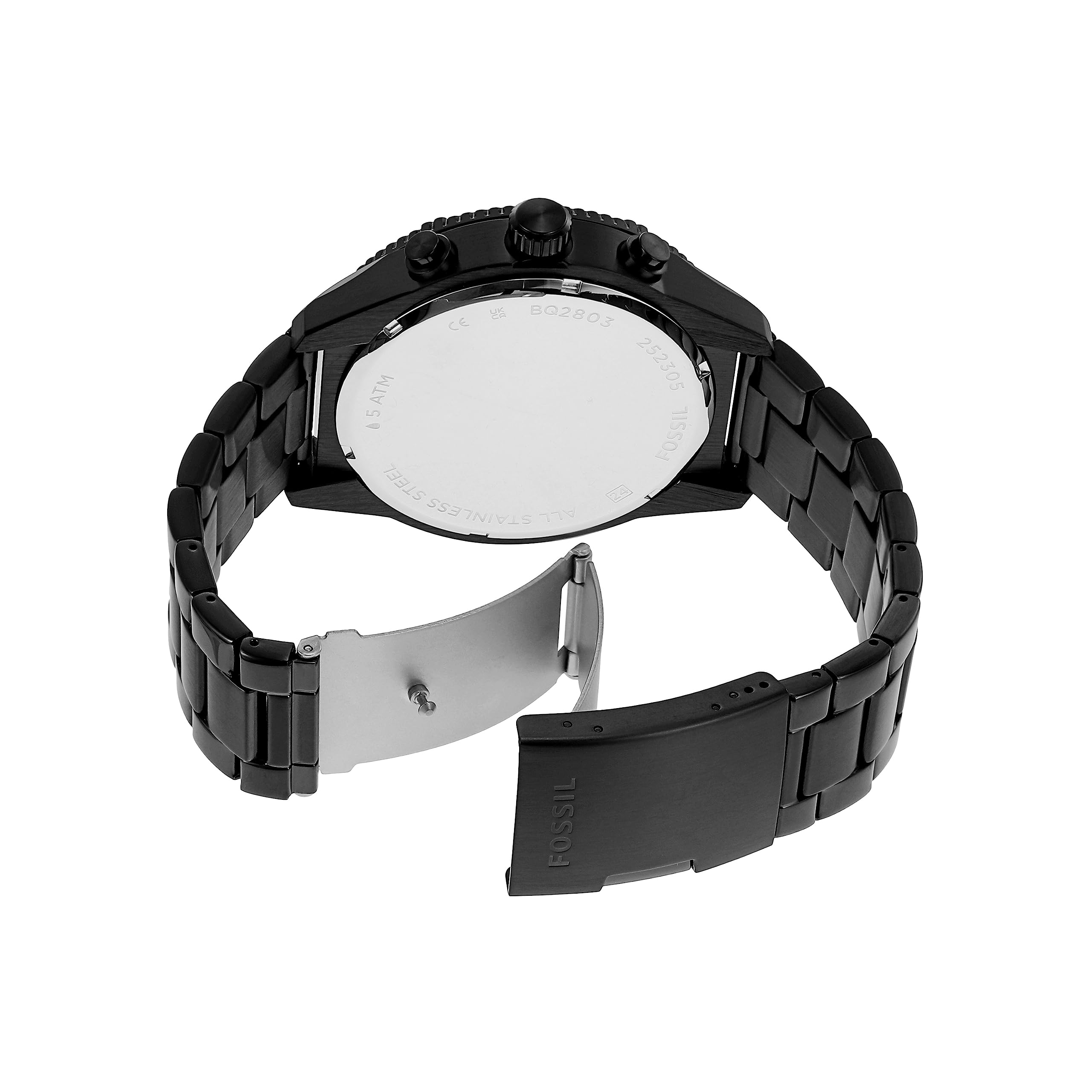 Fossil Quartz Black Stainless Steel Burgundy Dial 50mm Men's Watch BQ2803
