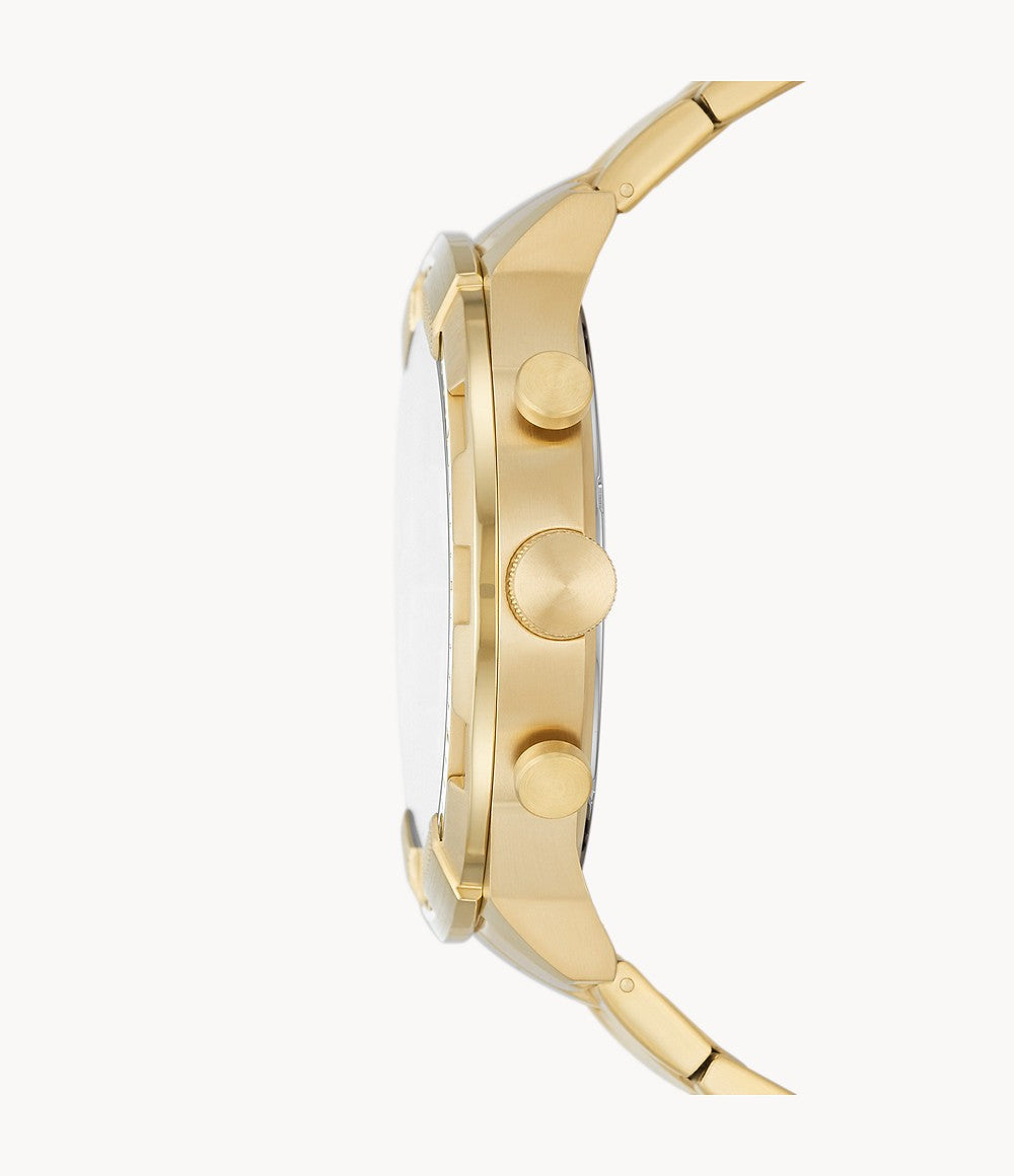 Side view of Fossil Bronson FS5877 showing gold case and pusher buttons