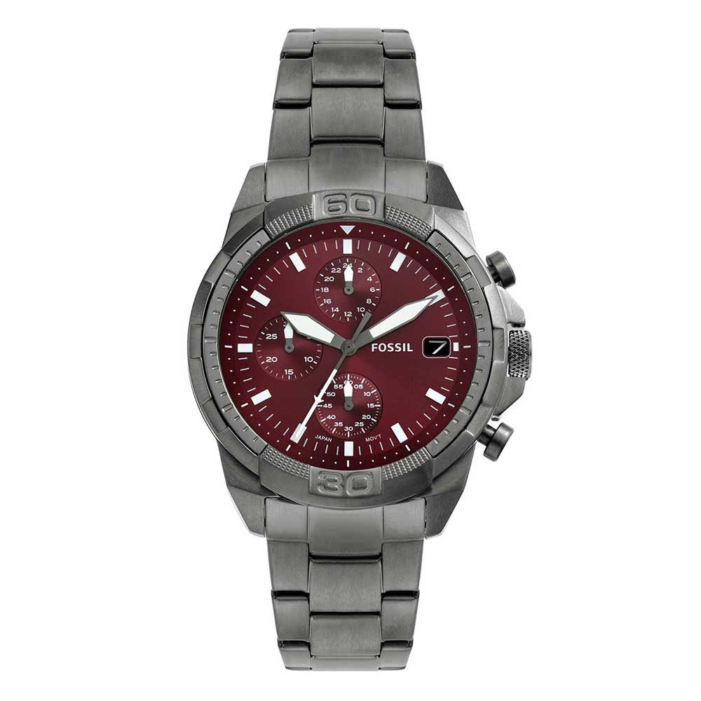 Fossil Bronson Chronograph Smoke Stainless Steel Burgundy Dial Quartz Men's Watch - FS6017