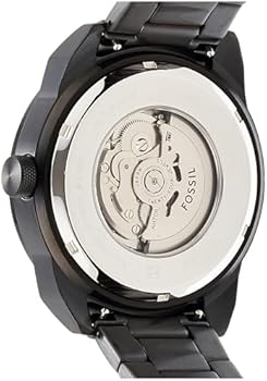 Fossil Bronson ME3256 caseback showing automatic movement through exhibition window