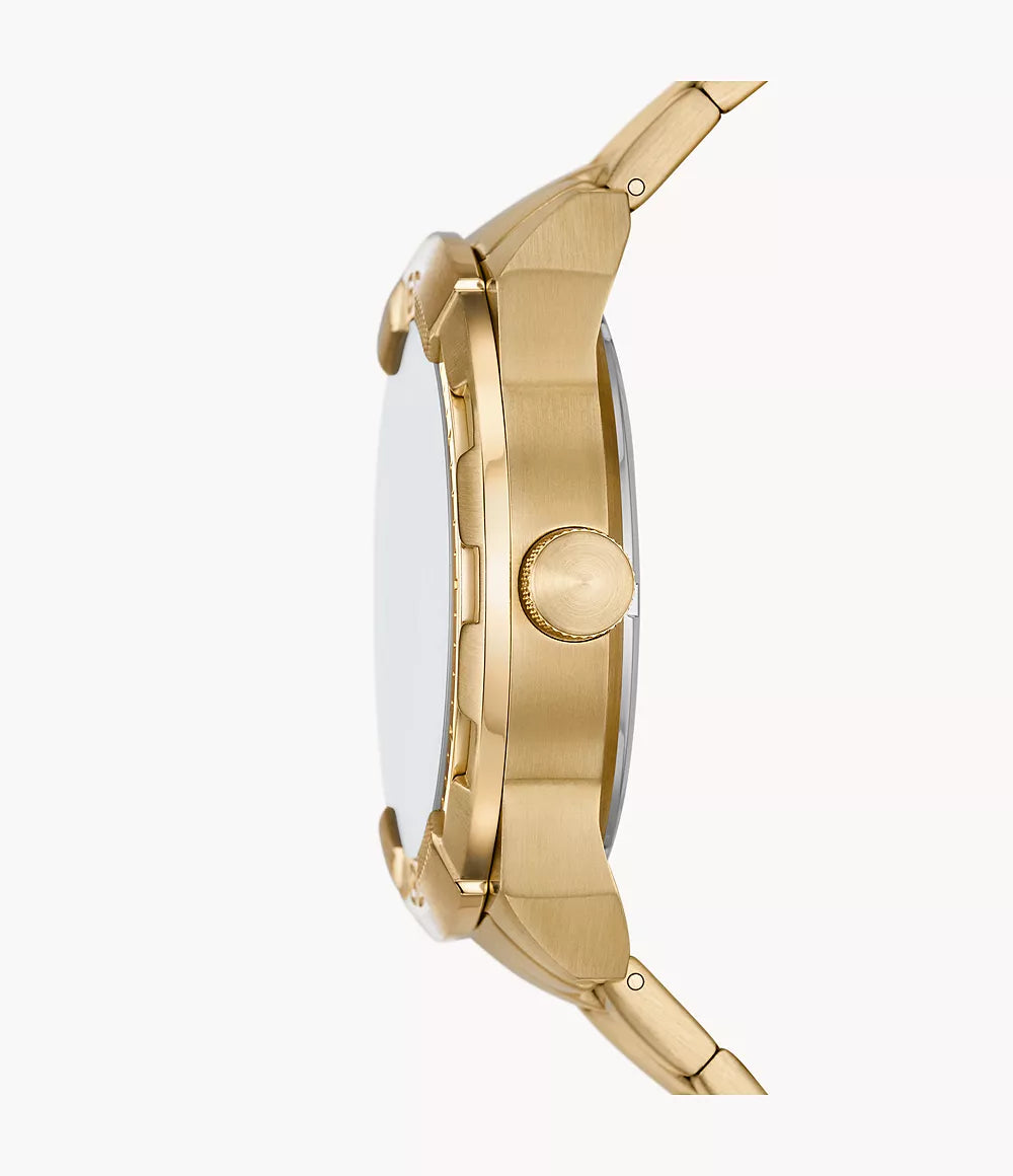Fossil Bronson ME3257 side profile showing gold steel case thickness