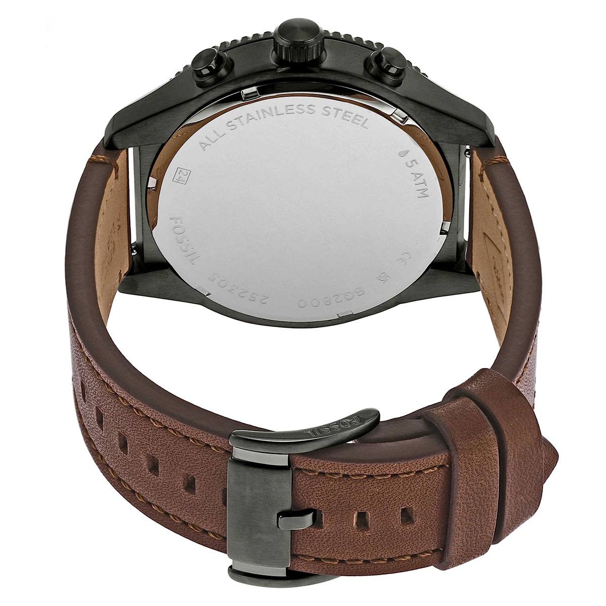 FOSSIL Brox Mens Multifunction Watch Large Gray Dial Brown Leather Strap BQ2800