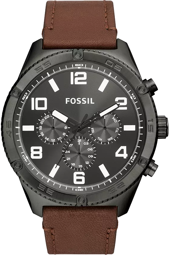 FOSSIL Brox Mens Multifunction Watch Large Gray Dial Brown Leather Strap BQ2800