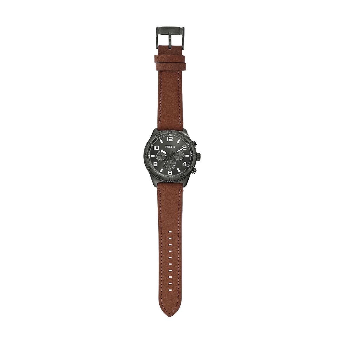 FOSSIL Brox Mens Multifunction Watch Large Gray Dial Brown Leather Strap BQ2800
