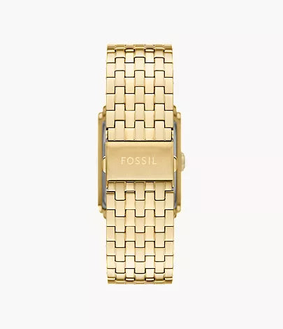 Fossil Carraway FS6009 gold-tone stainless steel bracelet and caseback detail