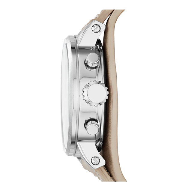 Fossil ES3811 Original Boyfriend watch caseback showing chronograph mechanism and pushers