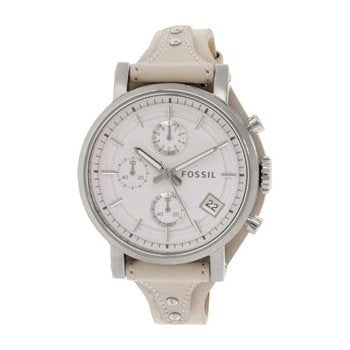 Fossil ES3811 chronograph watch displaying silver dial with chronograph subdials