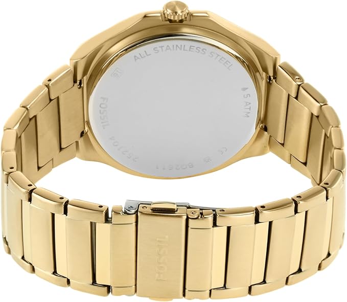 Fossil Evanston watch caseback displaying stainless steel construction
