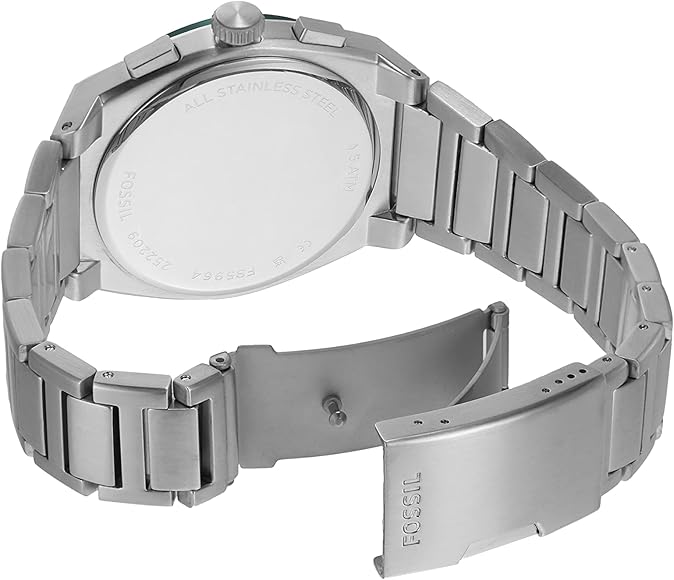 Fossil Everett FS5964 caseback showing silver steel and Fossil branding