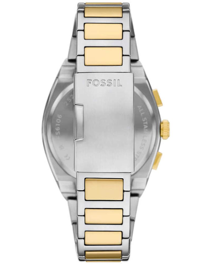 Fossil Everett watch case back with stainless steel cover and two-tone bracelet