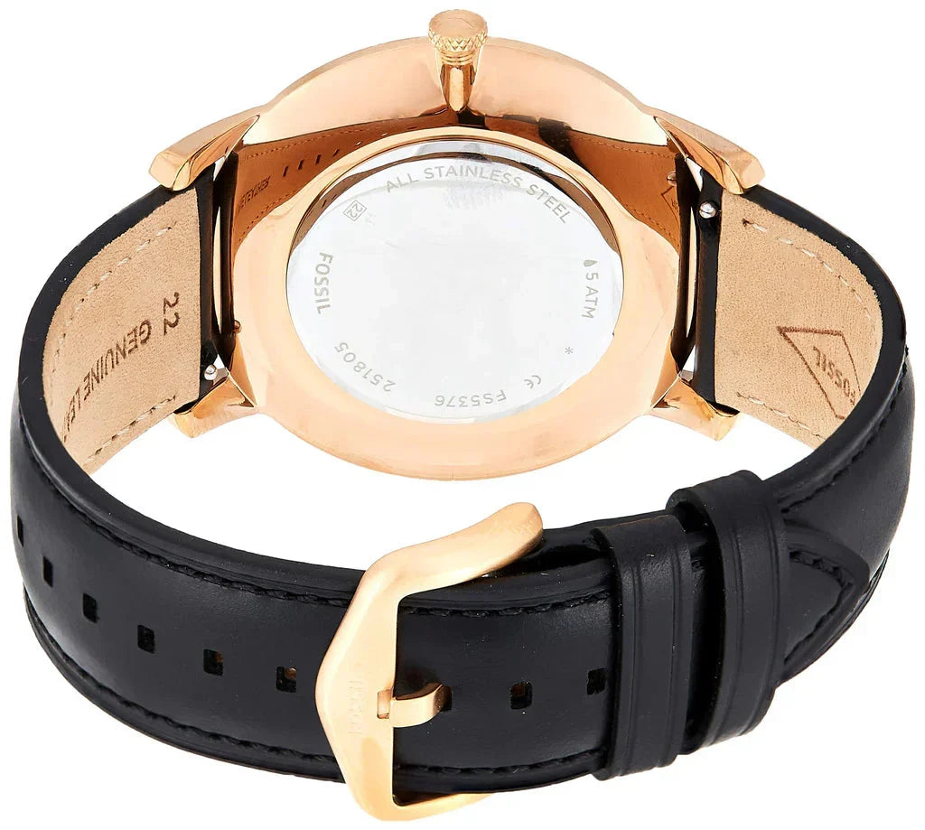 Fossil The Minimalist Black Dial Black Leather Strap Men's Watch - FS5376