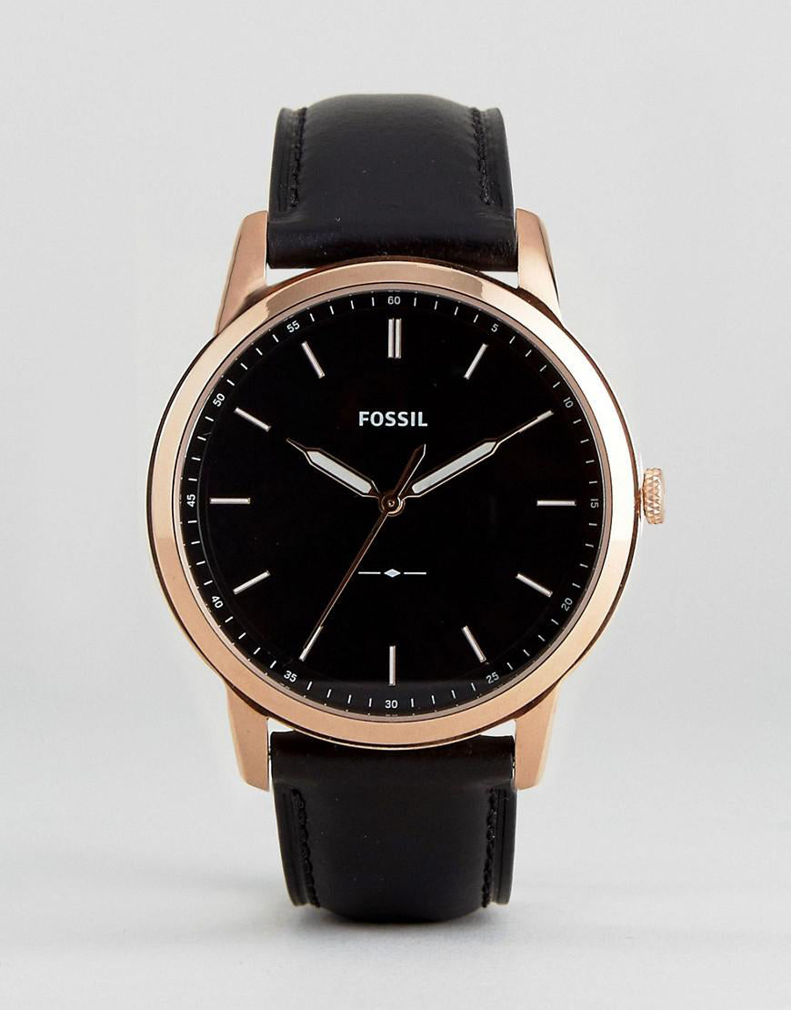 Fossil The Minimalist Black Dial Black Leather Strap Men's Watch - FS5376