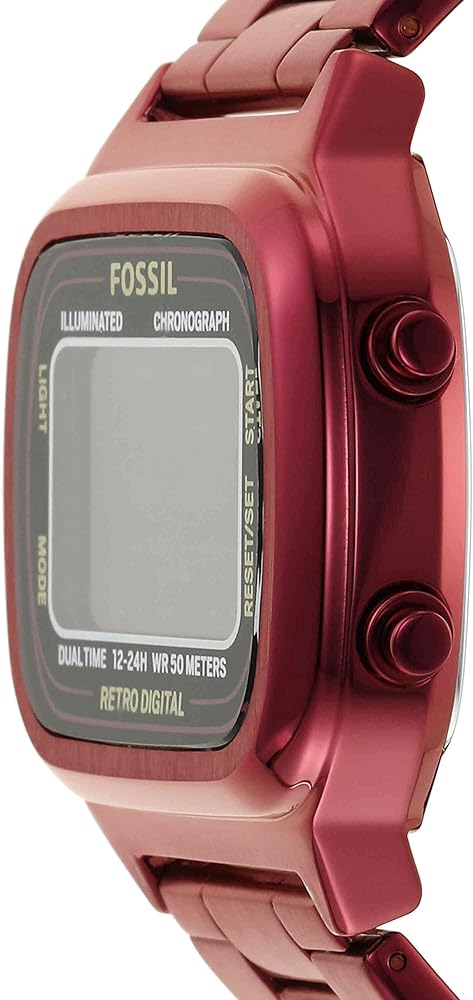Fossil Retro Digital Pomegranate Red Stainless Steel Men's Watch - FS5897