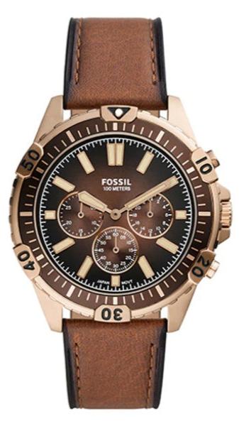 Fossil Garrett FS5867 chronograph watch with brown dial and brown leather strap