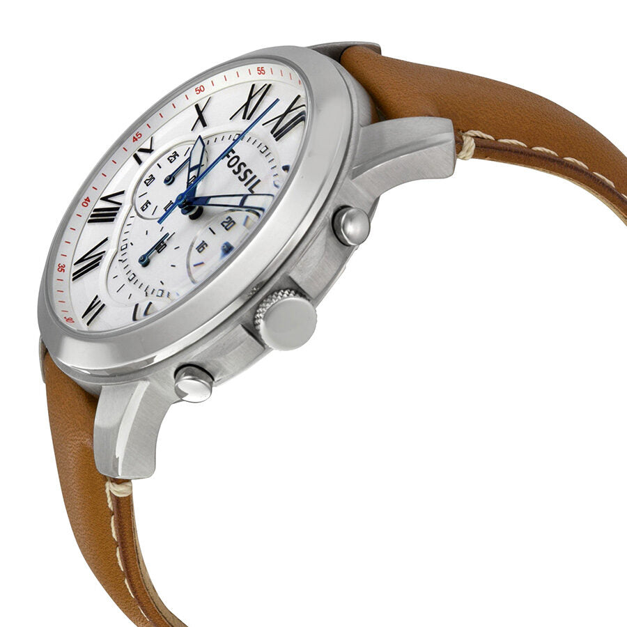 Fossil Grant Chronograph White Dial Tan Leather Watch - FS5060
