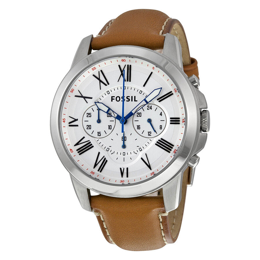 Fossil Grant Chronograph White Dial Tan Leather Watch - FS5060