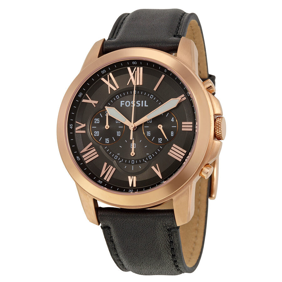 Fossil Grant Grey Dial Chronograph Black Leather Men's Watch - FS5085