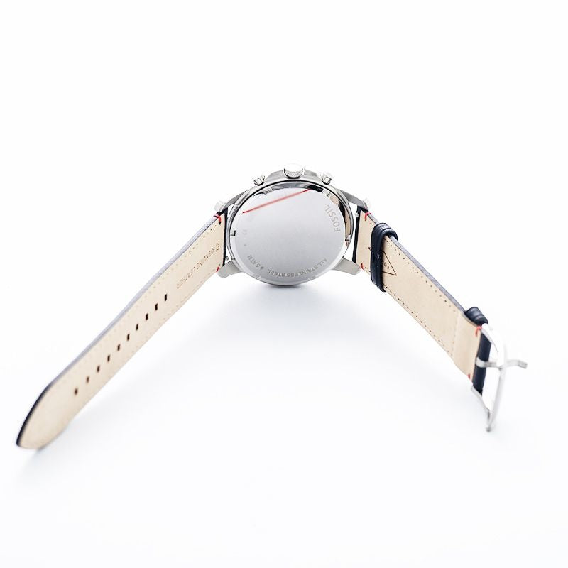 Fossil Grant Sport FS5373 watch caseback view showing cream leather strap interior
