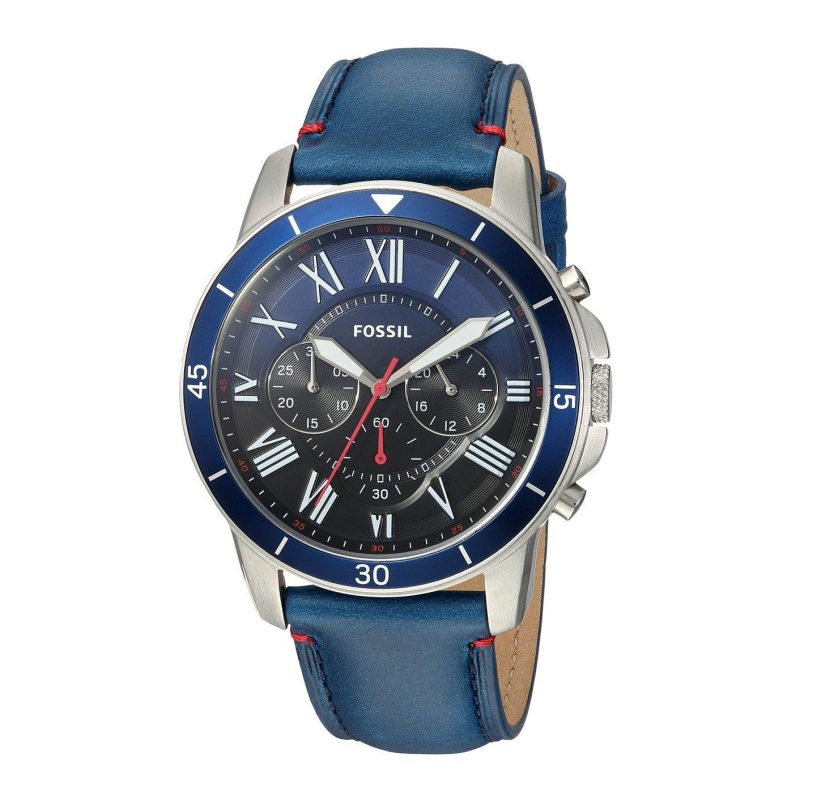 Fossil Grant Sport FS5373 men's watch with blue leather strap and Roman numeral dial
