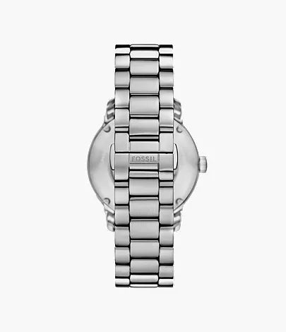 Fossil Heritage ME3262 caseback showing stainless steel bracelet and watch back