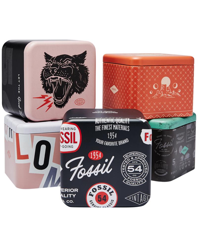 Fossil Inscription watch packaging and branded gift boxes