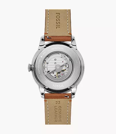 Fossil Inscriptor automatic watch caseback with visible mechanical movement