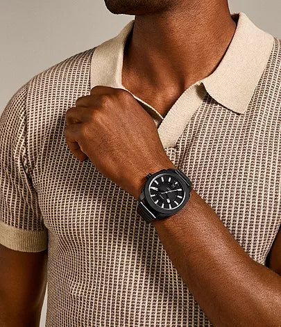 Fossil Machine Three-Hand Date Black Stainless Steel Men's Watch - FS5971