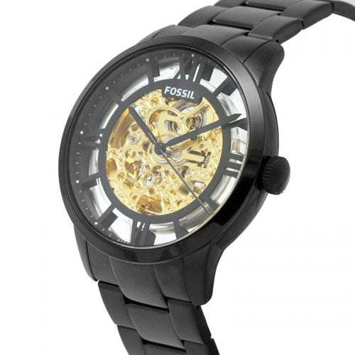 Fossil Townsman ME3197 watch side view showing black stainless steel bracelet and case