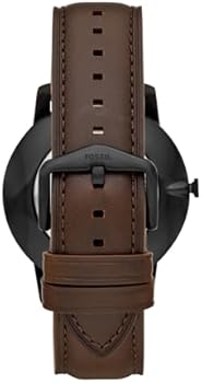 Fossil FS5551 watch caseback showing brown leather strap detail and adjustment holes