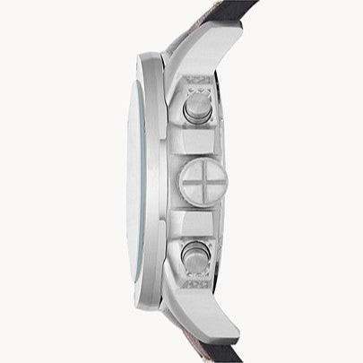 Fossil Modern Machine chronograph watch showing side profile with chronograph pushers and crown