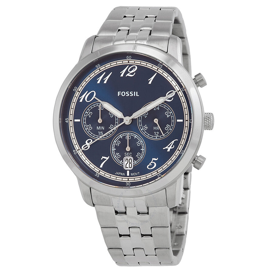 Fossil Neutra chronograph men's watch with blue dial and stainless steel band