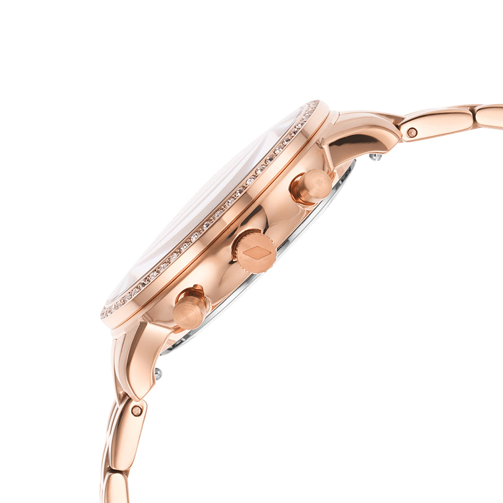Fossil Neutra Chronograph Mother of Pearl Brown Dial Rose Gold Steel Strap Watch for Women - ES5218