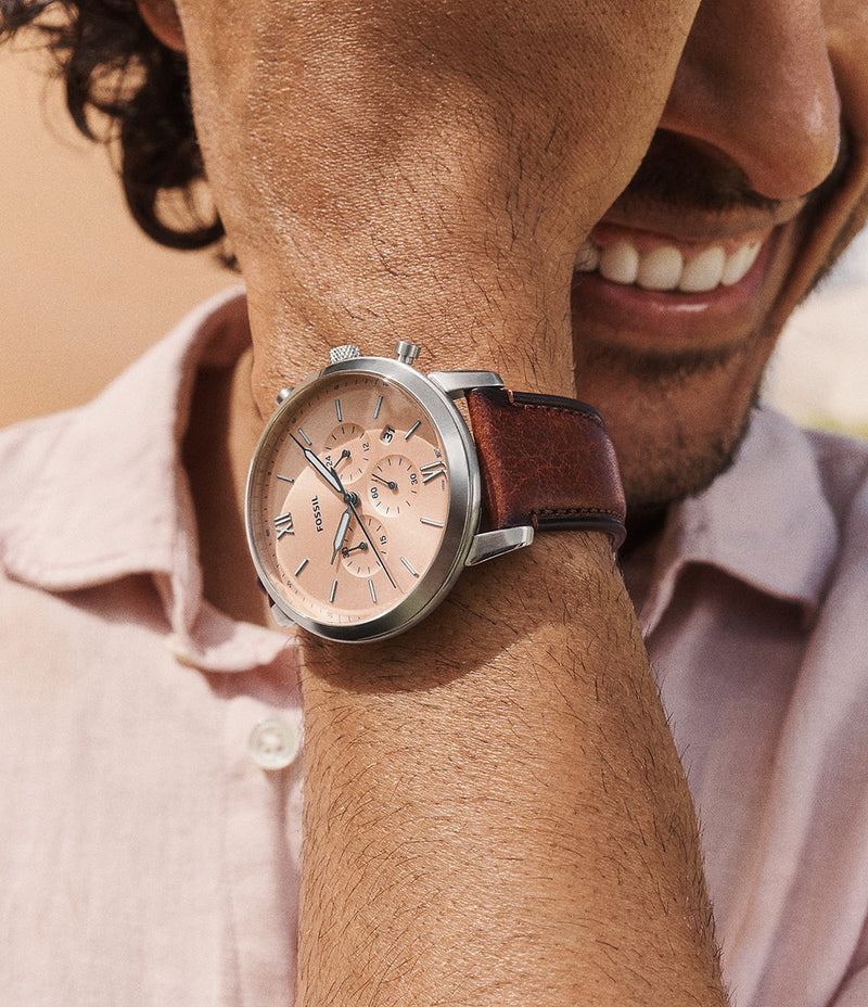 Fossil Neutra Chronograph Quartz Rose Gold Dial Mens Watch - FS5982