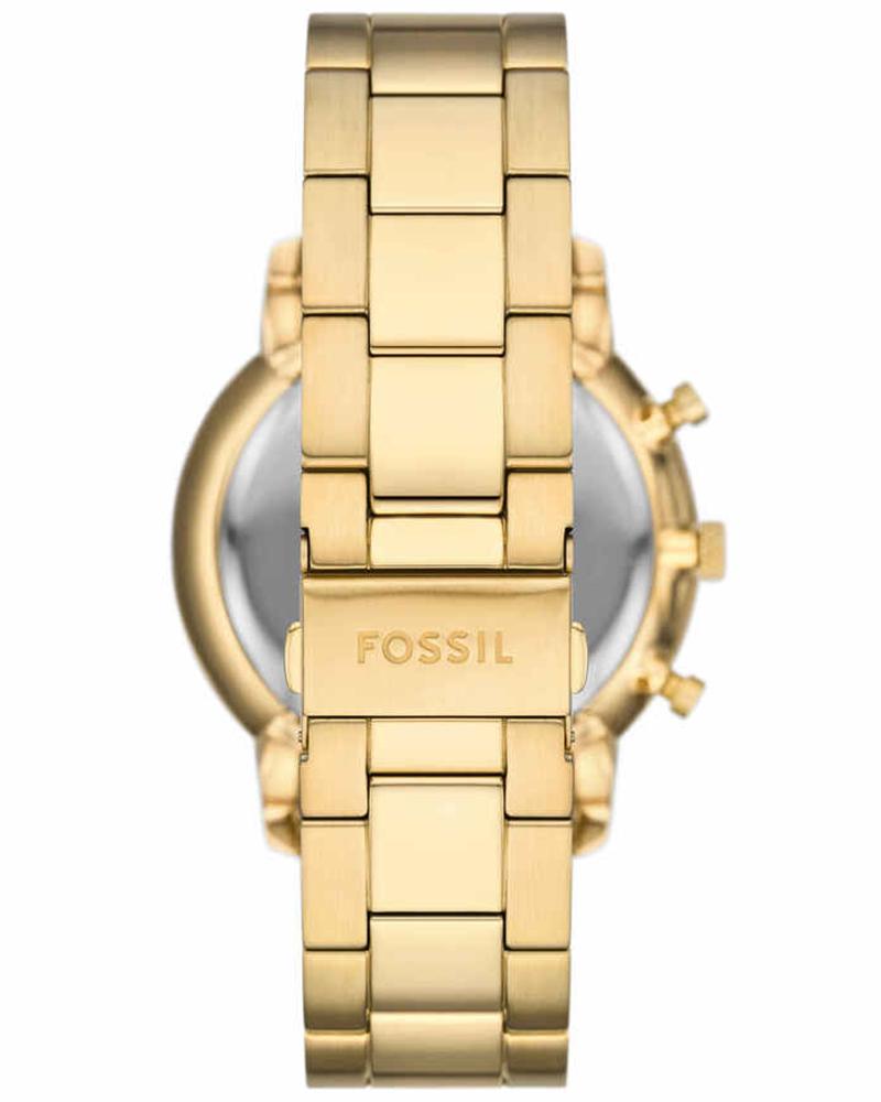 Back view of Fossil Neutra chronograph watch with gold-tone stainless steel bracelet and case back