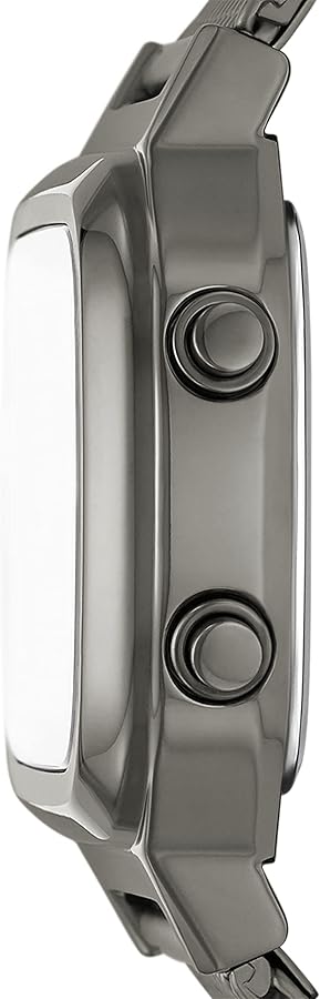 Side view of Fossil Retro Digital FS5888 showing stainless steel case and control buttons